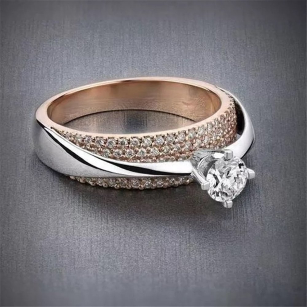 Stainless Steel Silver/Rose Gold Zircon Ring - Picture 3 of 3